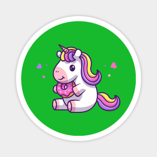 Cute Unicorn Holding Doughnut Cartoon Magnet